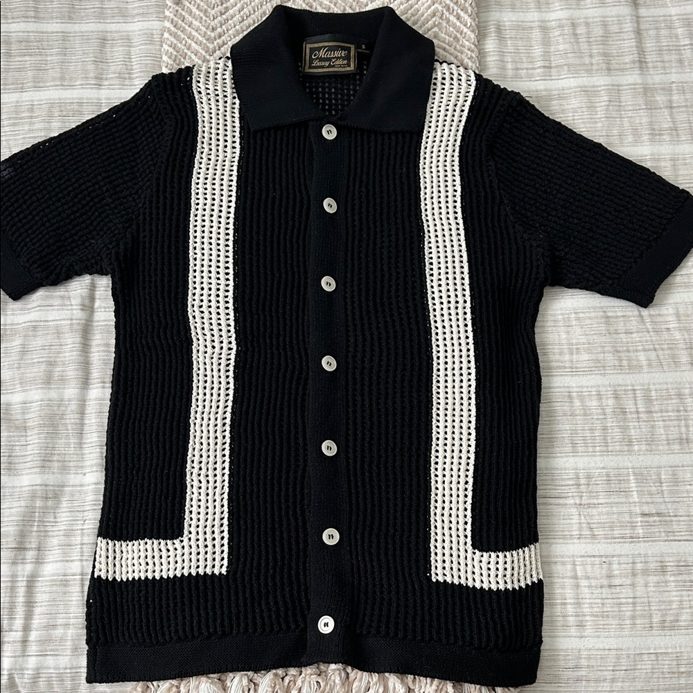 Madison Black and White Men's s/s loose weave Cardigan